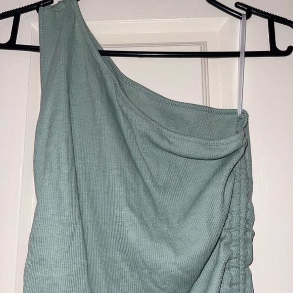 One Shoulder Sage Ruched Dress - Picture 3 of 7